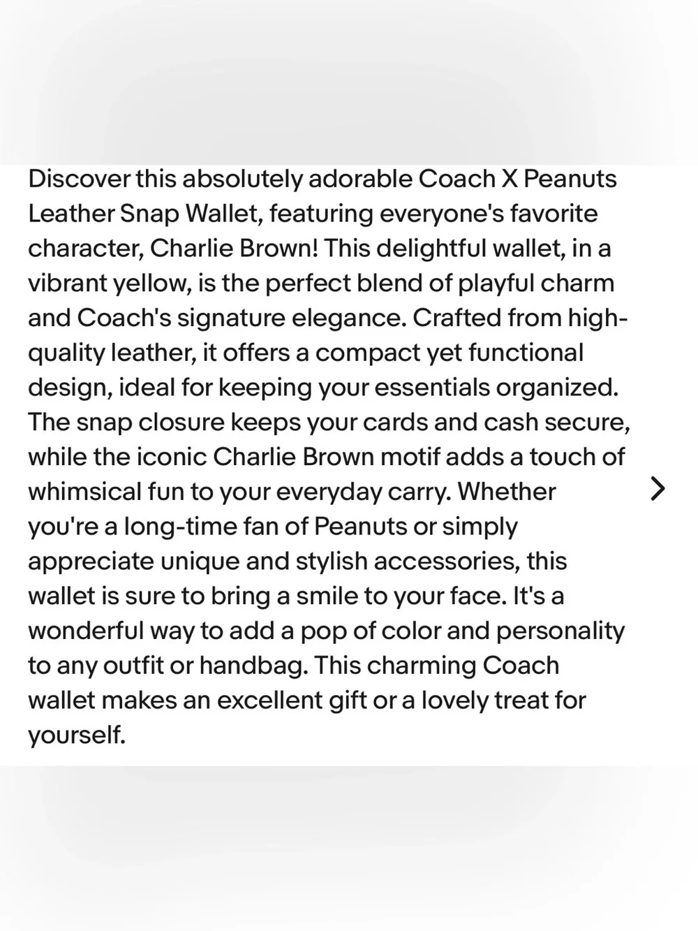 Coach X Peanuts Charlie Brown Yellow Leather Snap Wallet with Charm NWOT
